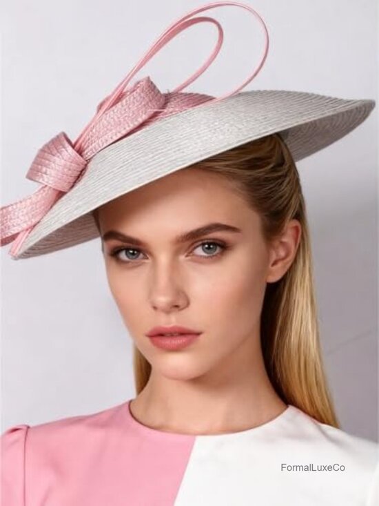 Vintage Straw Fascinator Hat Wide Brim Women Church Derby Headband Hair Clip main image 6